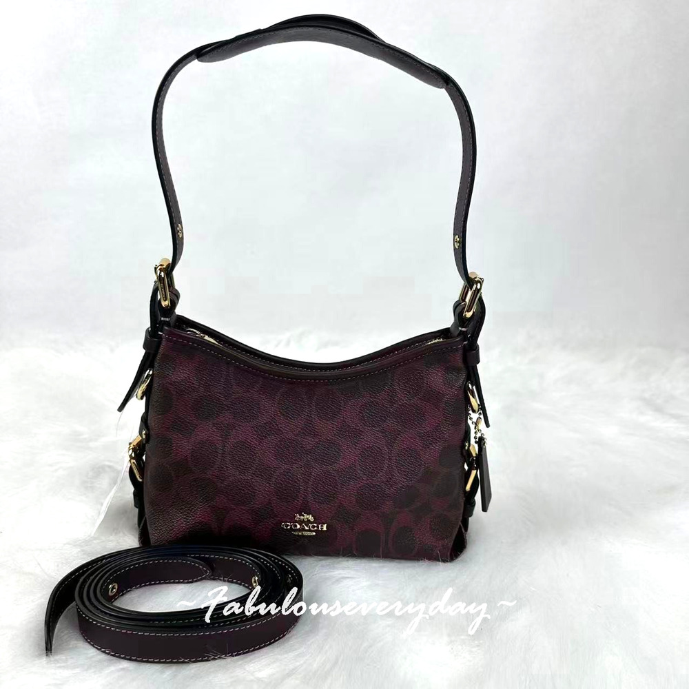 Coach Laurel Shoulder Bag 22 Buckles Signature Canvas CFP26 Black Currant NWT